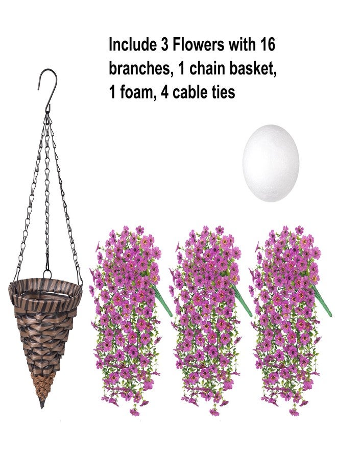 HyeFlora Artificial Hanging Flowers Basket for Outdoor, Fake Flowers Faux Plants Look Real for Yard Gardens Porch Patio Home (Purple) - Image 3